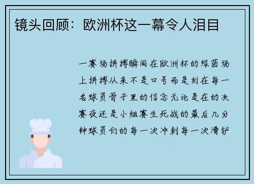 镜头回顾：欧洲杯这一幕令人泪目