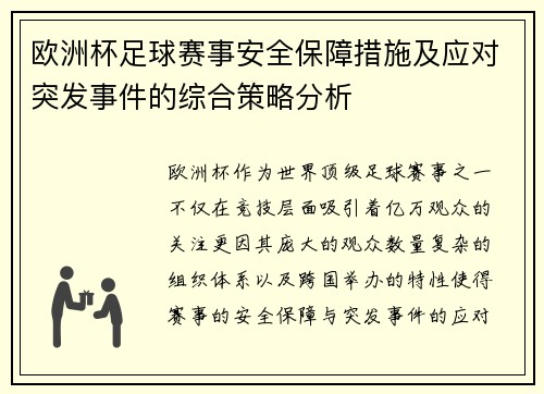 欧洲杯足球赛事安全保障措施及应对突发事件的综合策略分析